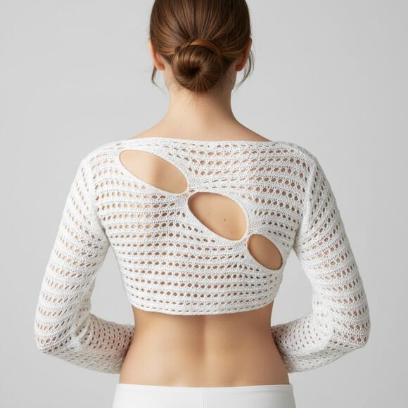 Handmade White Crochet Open Knit Crop Top Cutout Back Festival Boho Small - Picture 4 of 9